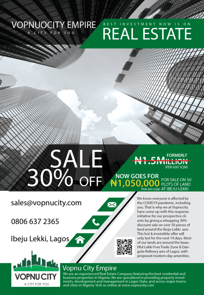Vopnucity Empire 30% discount on land sales at Ibeju Lekki.